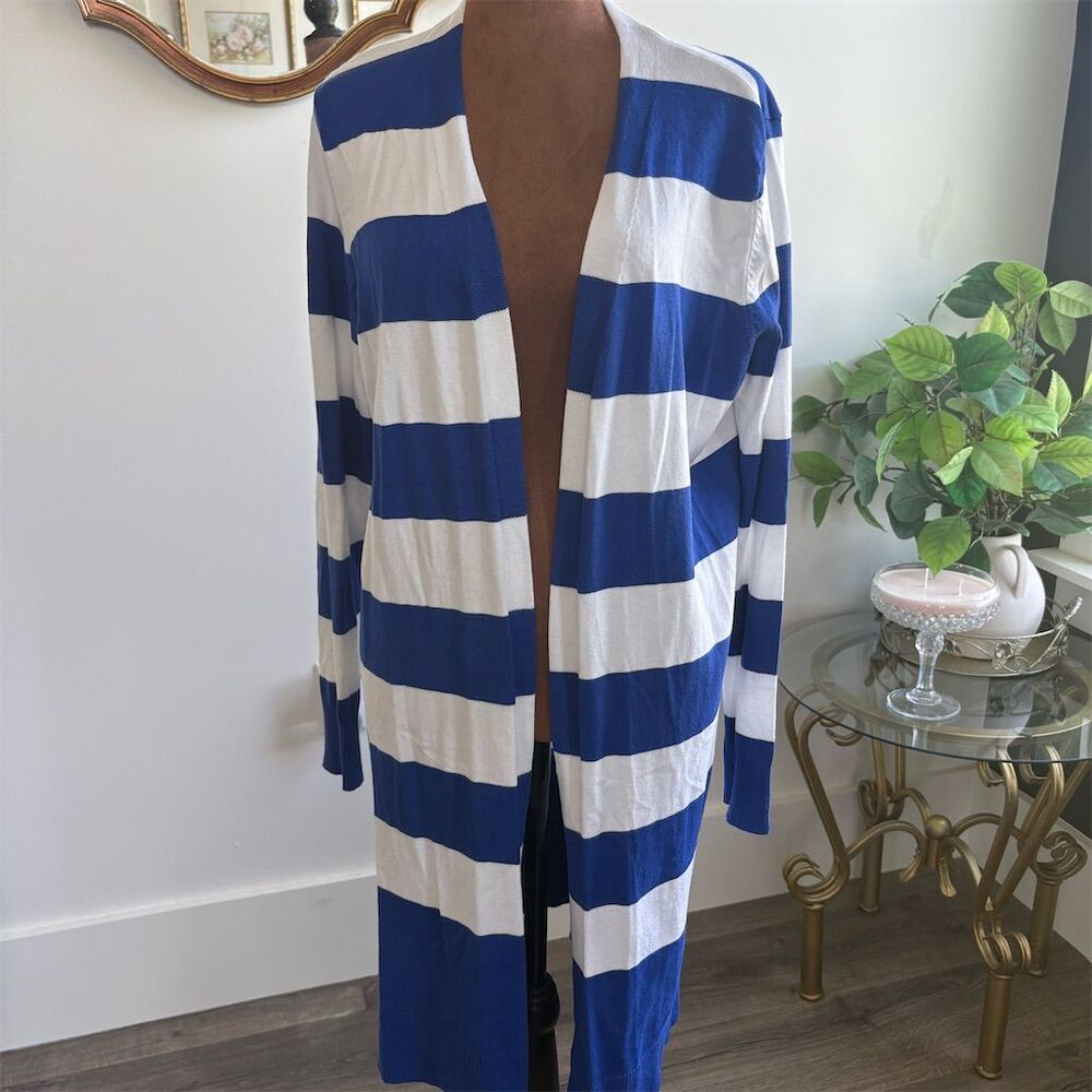 CardyDony Women's Blue Striped Color Block long‎ Cardigan Sweater Size M